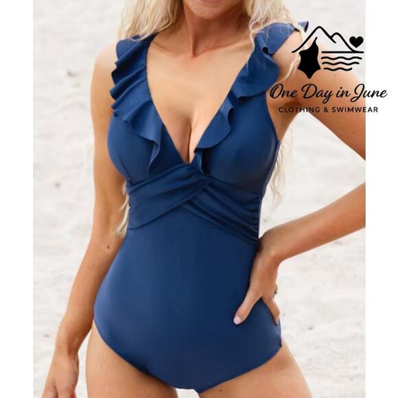 Cupshe Ruffle Shoulder Tummy Control One Piece Swimsuit Size L - Picture 1 of 7